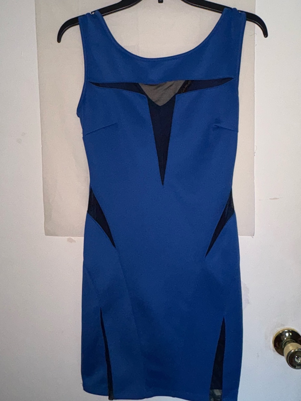 Blue Sheath Dress with Contrast Insets